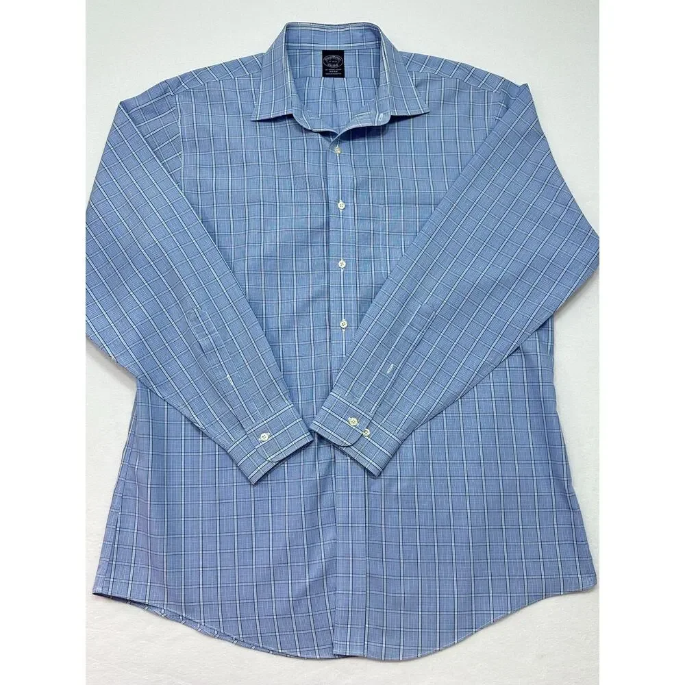 Brooks Brothers Blue Plaid Supima Cotton Dress Shirt Men’s 17 34/35 Non-Iron